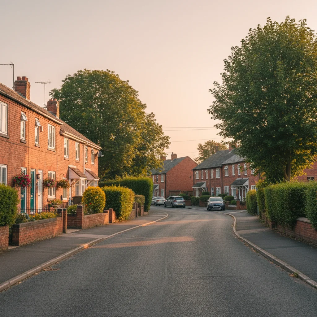 A red-brick residential street in Telford